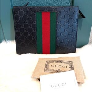 NEW Gucci GG Supreme Web Pouch Clutch Black